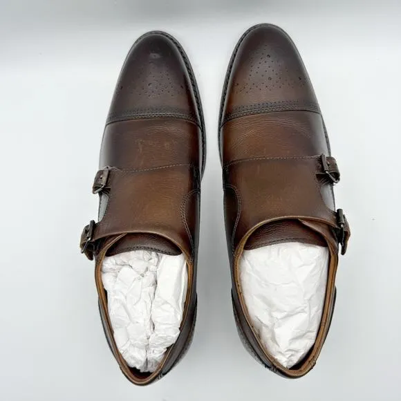 Johnston &amp; Murphy Mens Hawthorn Dress Shoe US 10 Brown Leather Monk Strap NIB