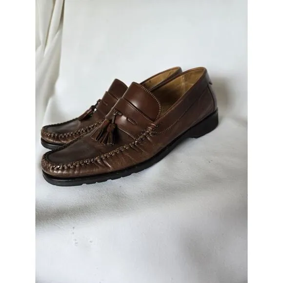 Johnston &amp; Murphy Mens Tasseled Brown Loafers 8 M Leather Vibram Soles 15-7700