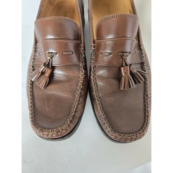 Johnston &amp; Murphy Mens Tasseled Brown Loafers 8 M Leather Vibram Soles 15-7700