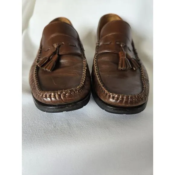 Johnston &amp; Murphy Mens Tasseled Brown Loafers 8 M Leather Vibram Soles 15-7700