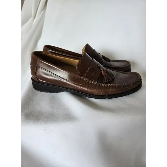 Johnston &amp; Murphy Mens Tasseled Brown Loafers 8 M Leather Vibram Soles 15-7700