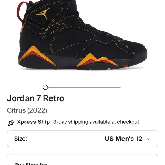Jordan 7 Retro CITRUS Black and Orange Men's Shoes