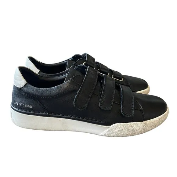 Josef Seibel Womans 8.5 Claire Leather Sneakers Hook &amp; Loop COMFORT Shoes Black