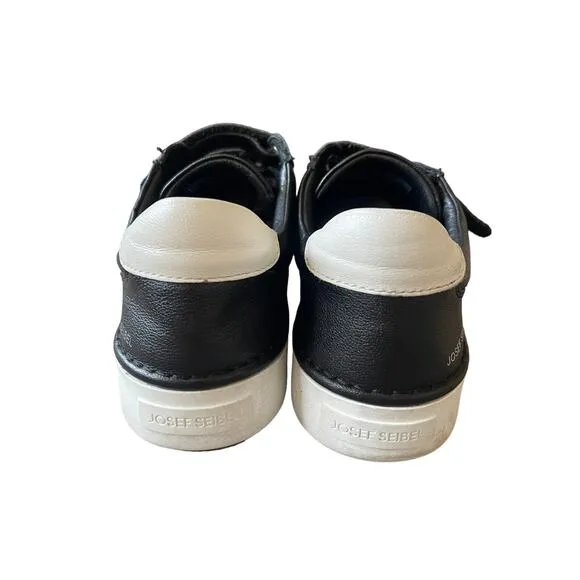 Josef Seibel Womans 8.5 Claire Leather Sneakers Hook &amp; Loop COMFORT Shoes Black