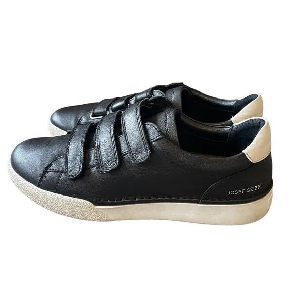 Josef Seibel Womans 8.5 Claire Leather Sneakers Hook &amp; Loop COMFORT Shoes Black