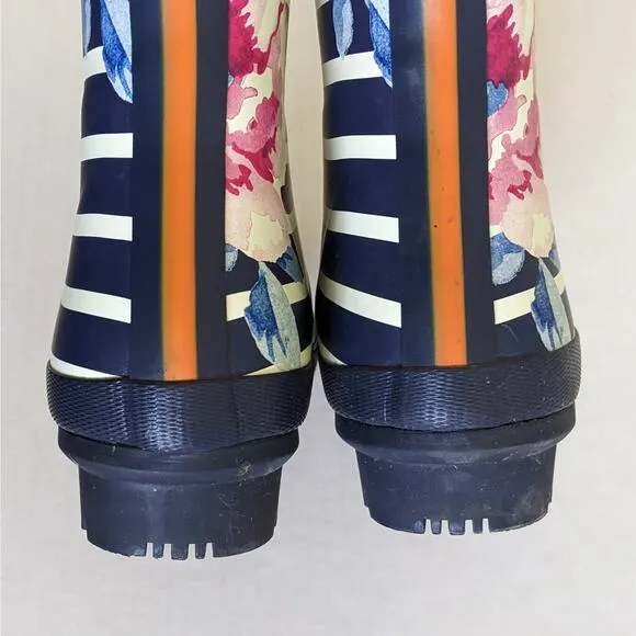 Joules Womens Size 7 Navy Wellyprint Rainboots Floral Stripes