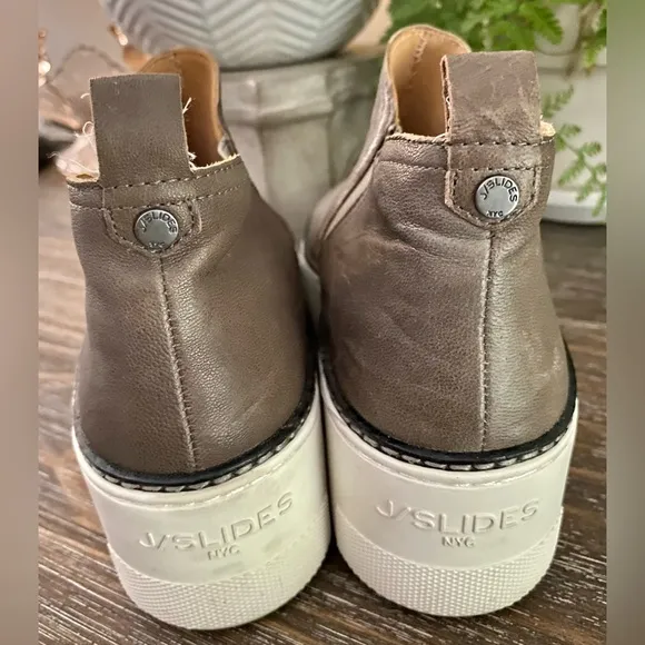 J/Slides Mika Women’s 6.5 Platform Leather Slip On Sneaker Boot Bronze / Brown