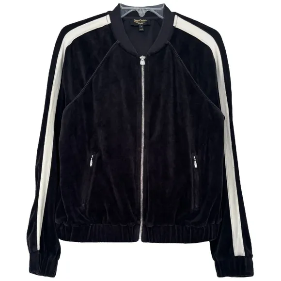 Juicy Couture Vintage Track Jacket Velvet Velour Black Off White Ivory Siz Small