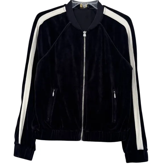 Juicy Couture Vintage Track Jacket Velvet Velour Black Off White Ivory Siz Small
