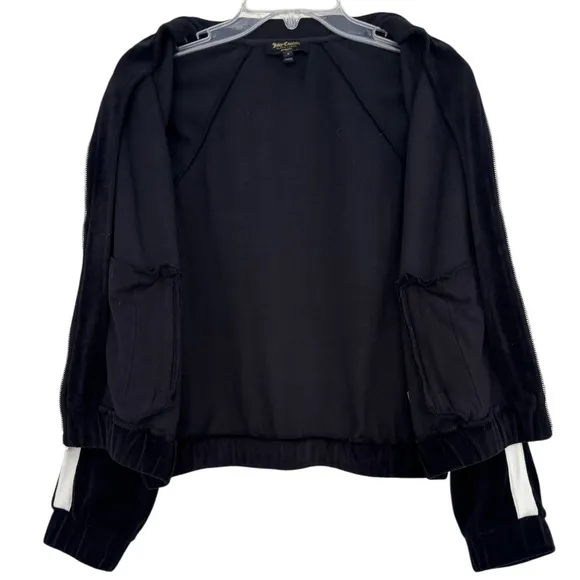 Juicy Couture Vintage Track Jacket Velvet Velour Black Off White Ivory Siz Small