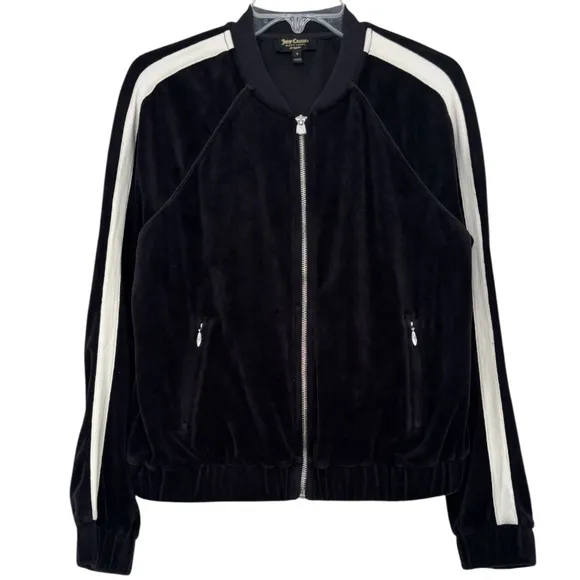 Juicy Couture Vintage Track Jacket Velvet Velour Black Off White Ivory Siz Small