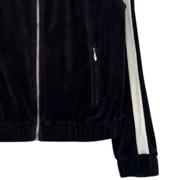 Juicy Couture Vintage Track Jacket Velvet Velour Black Off White Ivory Siz Small