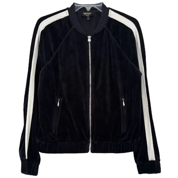 Juicy Couture Vintage Track Jacket Velvet Velour Black Off White Ivory Siz Small