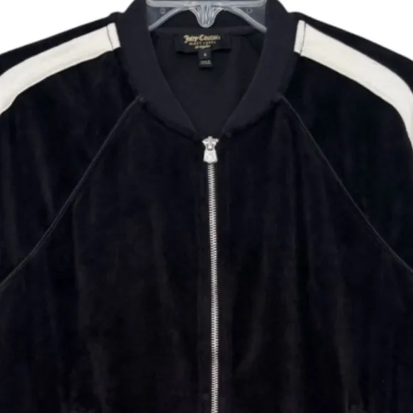 Juicy Couture Vintage Track Jacket Velvet Velour Black Off White Ivory Siz Small