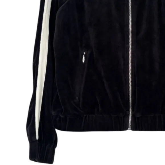 Juicy Couture Vintage Track Jacket Velvet Velour Black Off White Ivory Siz Small