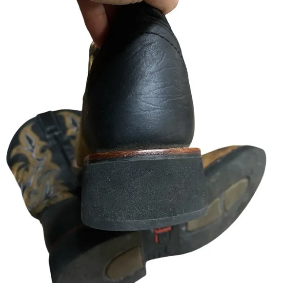 Justin Brown Black Leather Round Toe Waterproof Western Cowboy Boots Size 8.5 D