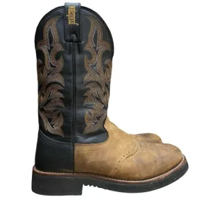 Justin Brown Black Leather Round Toe Waterproof Western Cowboy Boots Size 8.5 D