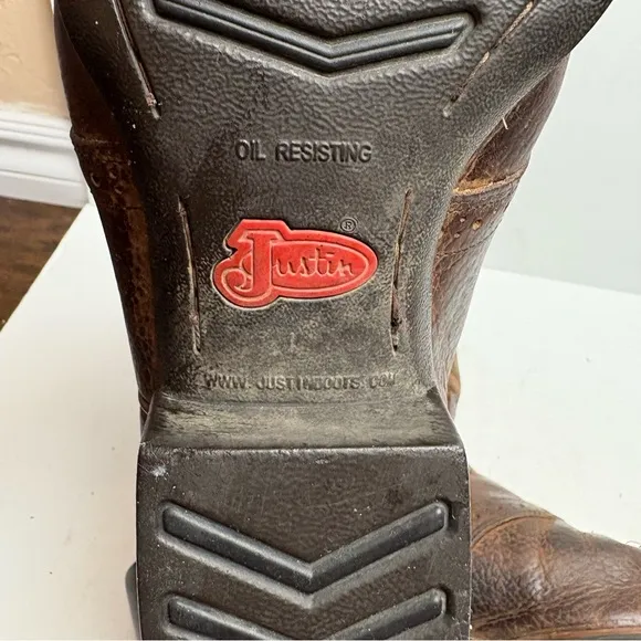 Justin Brown Leather Cowboy Western Boots Square Toe Stampede Mens size 10D 2523
