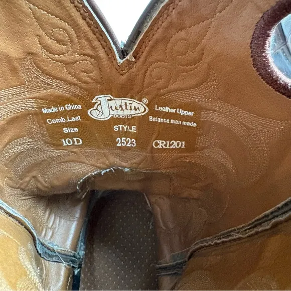 Justin Brown Leather Cowboy Western Boots Square Toe Stampede Mens size 10D 2523
