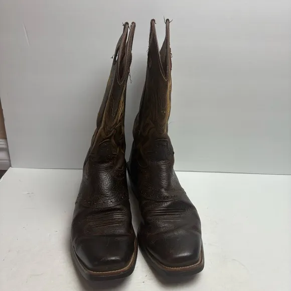 Justin Brown Leather Cowboy Western Boots Square Toe Stampede Mens size 10D 2523