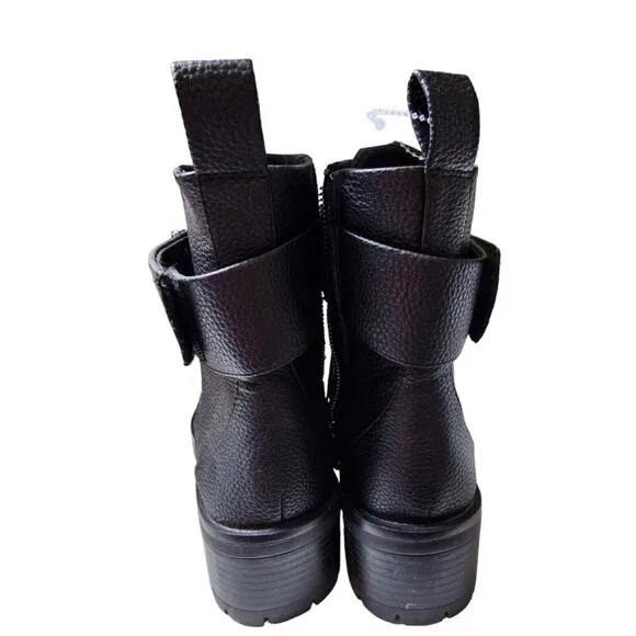 Karl Lagerfeld Combat Black Boots Paris Embellished Strap Payson Pippa 8.5 NEW