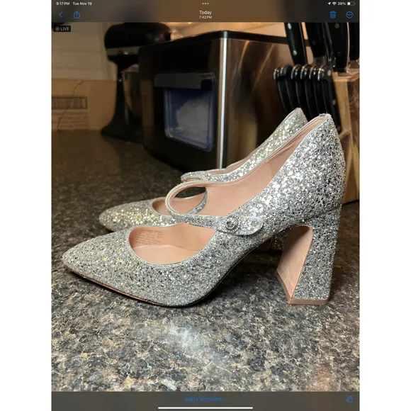 Kate Spade New York Maren Silver Glitter Mary Jane Shoes