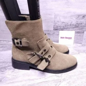 Kendall &amp; Kylie Nori Suede Buckle Strap Moto Ankle Boot Tan Women's sz 6.5 NEW