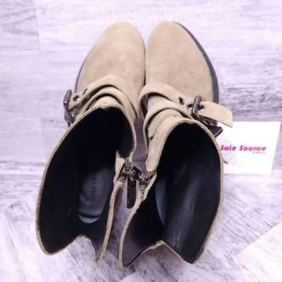 Kendall &amp; Kylie Nori Suede Buckle Strap Moto Ankle Boot Tan Women's sz 6.5 NEW