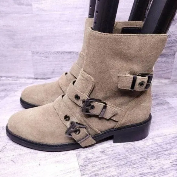 Kendall &amp; Kylie Nori Suede Buckle Strap Moto Ankle Boot Tan Women's sz 6.5 NEW