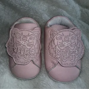 Kenzo Baby Girl's Pink Tiger Embroidered Logo Leather Slippers Shoes 2 C Infant