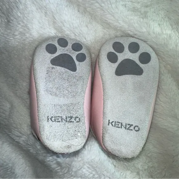 Kenzo Baby Girl's Pink Tiger Embroidered Logo Leather Slippers Shoes 2 C Infant