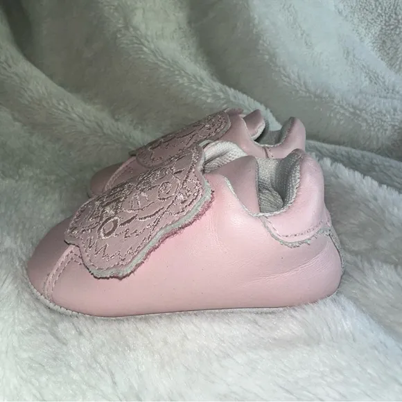 Kenzo Baby Girl's Pink Tiger Embroidered Logo Leather Slippers Shoes 2 C Infant