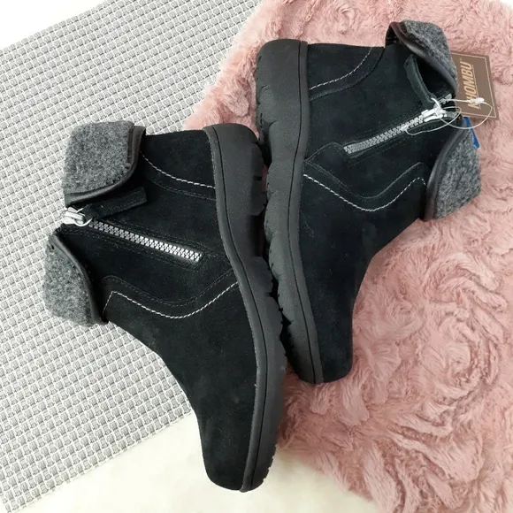 Khombu Shearling Cuff Waterproof Suede Side Zip Ankle Boots Snow 6 NEW Winter