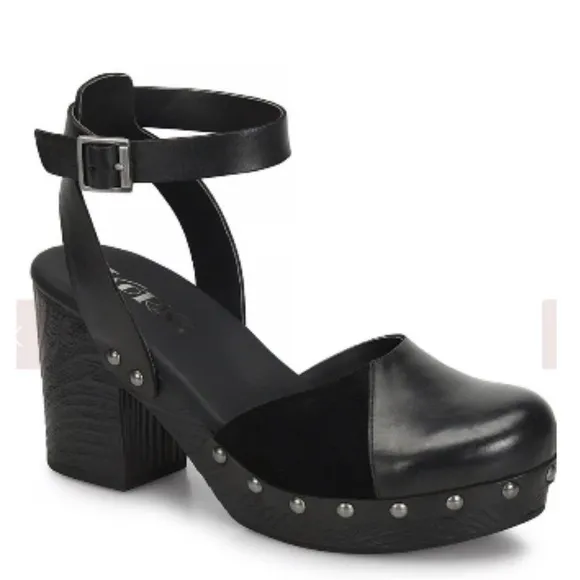 Kork-Ease Meru Platform Clog Black Platform Ankle Strap Women's Size 9