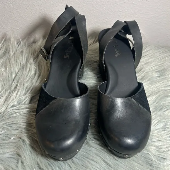 Kork-Ease Meru Platform Clog Black Platform Ankle Strap Women's Size 9