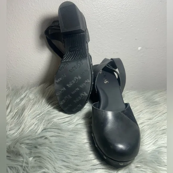 Kork-Ease Meru Platform Clog Black Platform Ankle Strap Women's Size 9