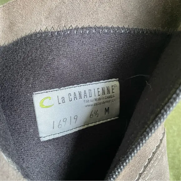 LA CANADIENNE Grey Suede Kitten Heel Waterproof Ankle Boots Women SZ 6 1/2