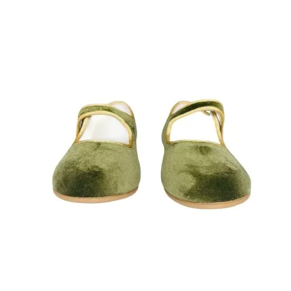 La Coqueta Velvet Mary Jane Shoes Olive Size EU 30 (US 12.5)