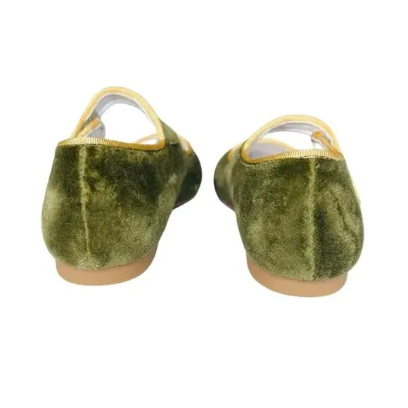 La Coqueta Velvet Mary Jane Shoes Olive Size EU 30 (US 12.5)