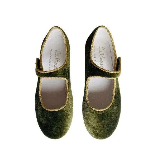 La Coqueta Velvet Mary Jane Shoes Olive Size EU 30 (US 12.5)