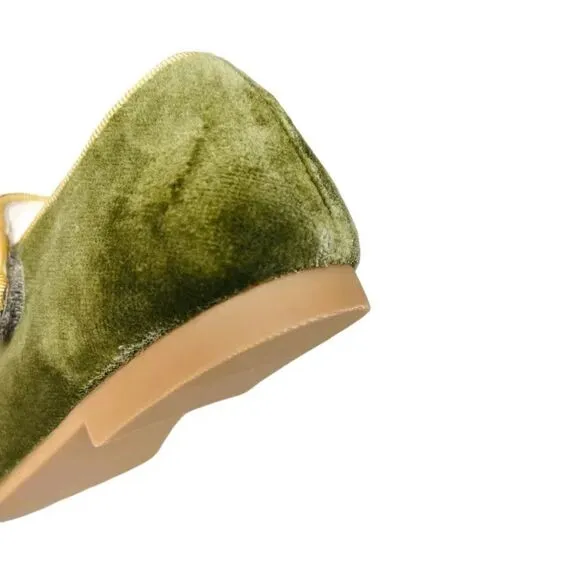 La Coqueta Velvet Mary Jane Shoes Olive Size EU 30 (US 12.5)