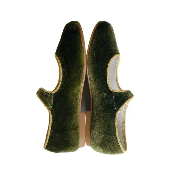 La Coqueta Velvet Mary Jane Shoes Olive Size EU 30 (US 12.5)