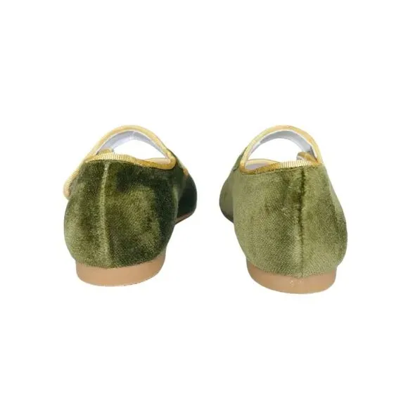 La Coqueta Velvet Mary Jane Shoes Olive Size EU 31 (US 13)