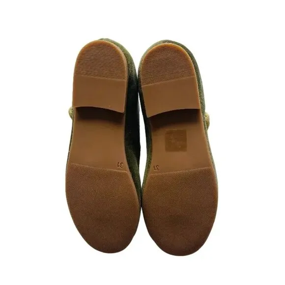 La Coqueta Velvet Mary Jane Shoes Olive Size EU 31 (US 13)