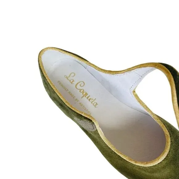 La Coqueta Velvet Mary Jane Shoes Olive Size EU 31 (US 13)