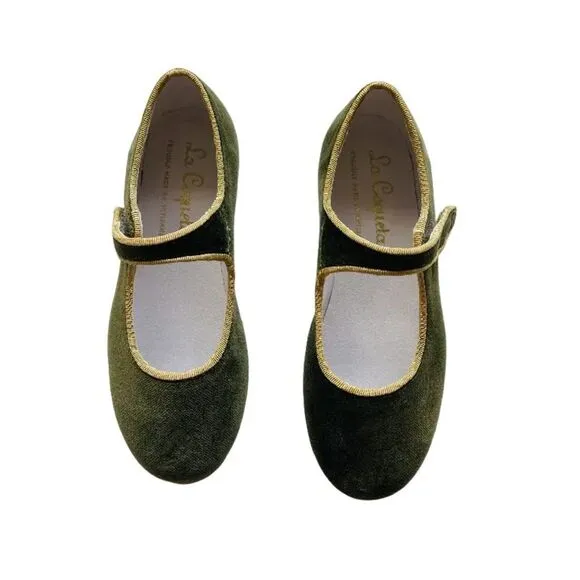 La Coqueta Velvet Mary Jane Shoes Olive Size EU 31 (US 13)