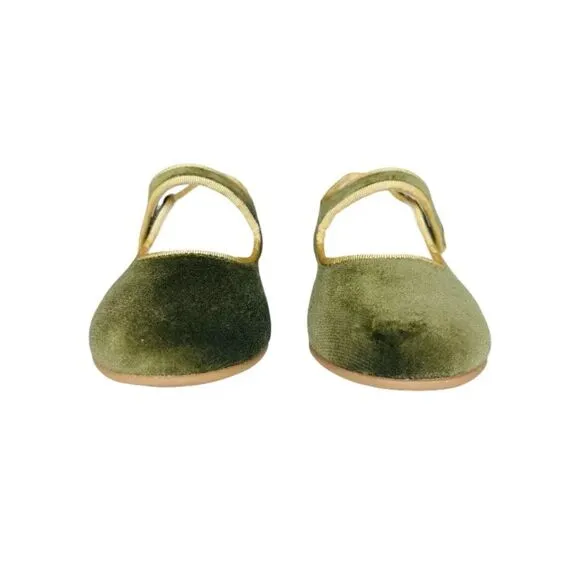 La Coqueta Velvet Mary Jane Shoes Olive Size EU 31 (US 13)