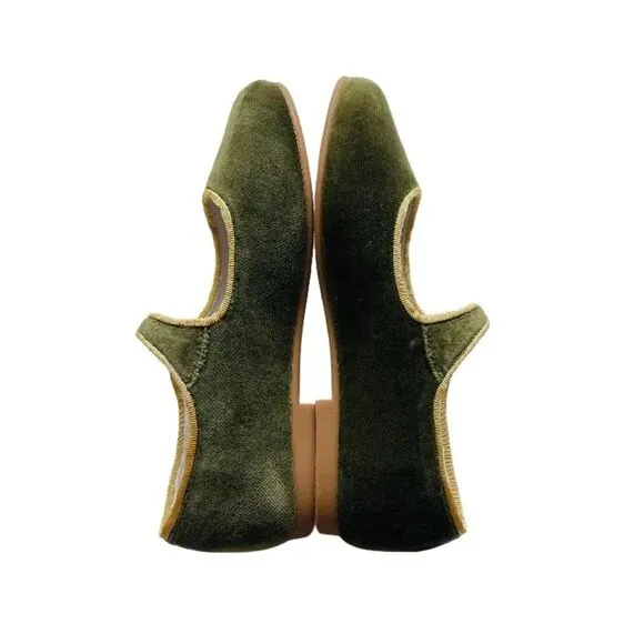 La Coqueta Velvet Mary Jane Shoes Olive Size EU 31 (US 13)