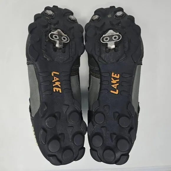 LAKE CYCLING SHOES BLACK CAMEL GRAY LEATHER STRAP MENS SIZE 8 8.5