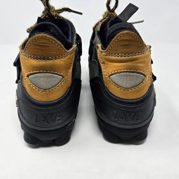 LAKE CYCLING SHOES BLACK CAMEL GRAY LEATHER STRAP MENS SIZE 8 8.5